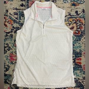Lady Hagen white sleeveless golf polo with lattice detail. Size M.